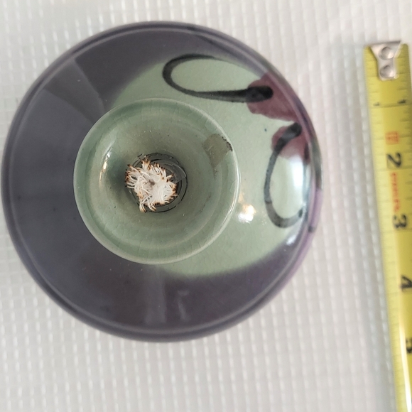 Follette Pottery Oil Lamp Green Purple Glazed Floral Stoneware Cotton Wick - Picture 7 of 9